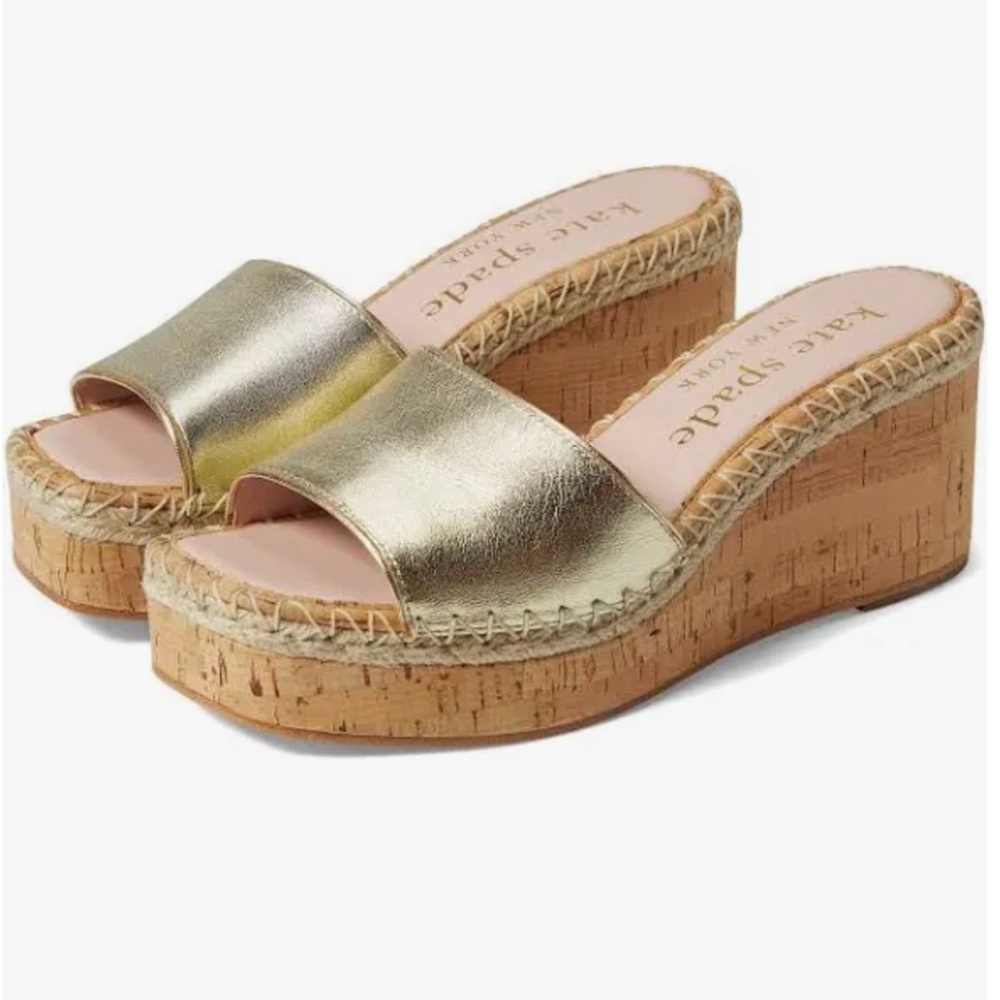 New in box Kate Spade pale Gold Cosette Wedge Sandals